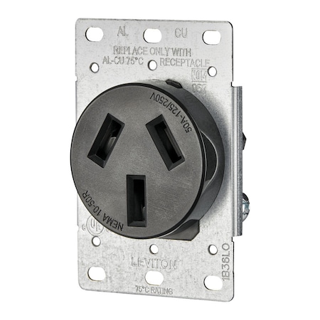 Leviton Straight Blade Receptacle, 10-50R, 50 A, 125/250V AC, Flush Mount R20-05206-S10